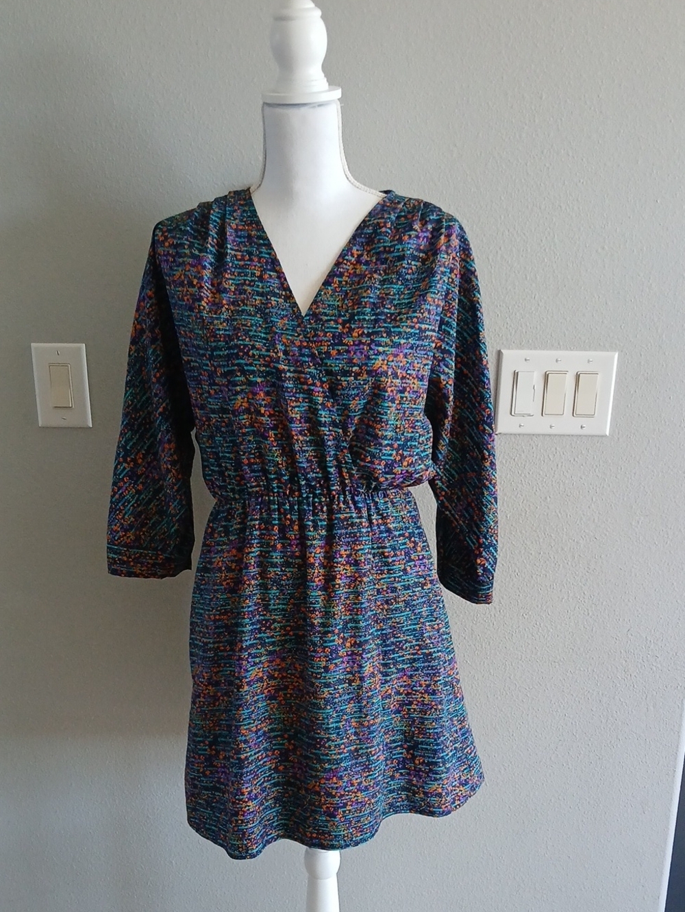 Collective Concept Medium Teal and Navy Floral Print Dress